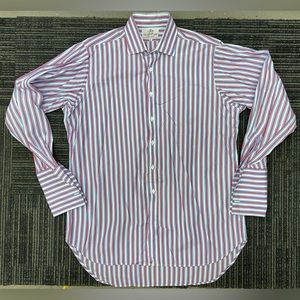 HARVIE & HUDSON SHIRT Mens Size 16.5 42cm XL French Cuffed Red White Blue Stripe